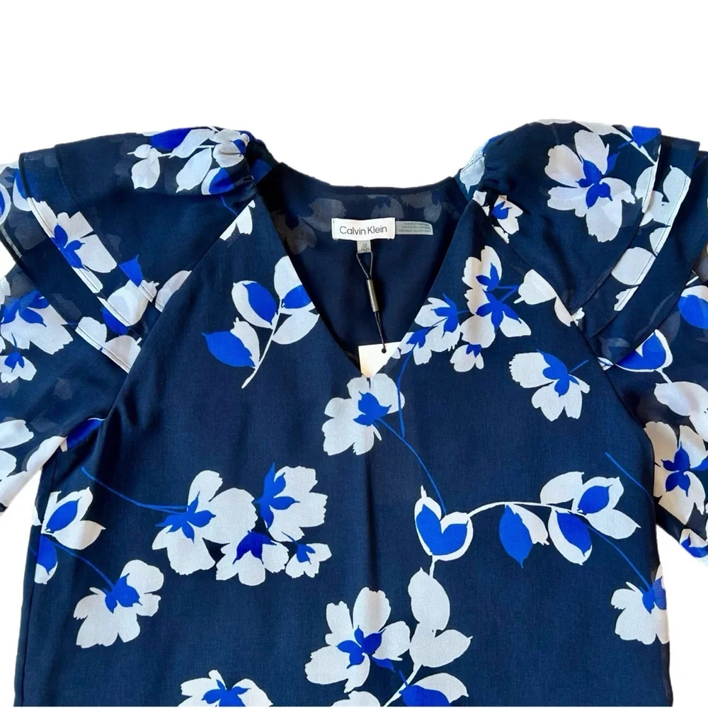 Calvin Klein Black and Blue Floral Blouse - Picture 7 of 9